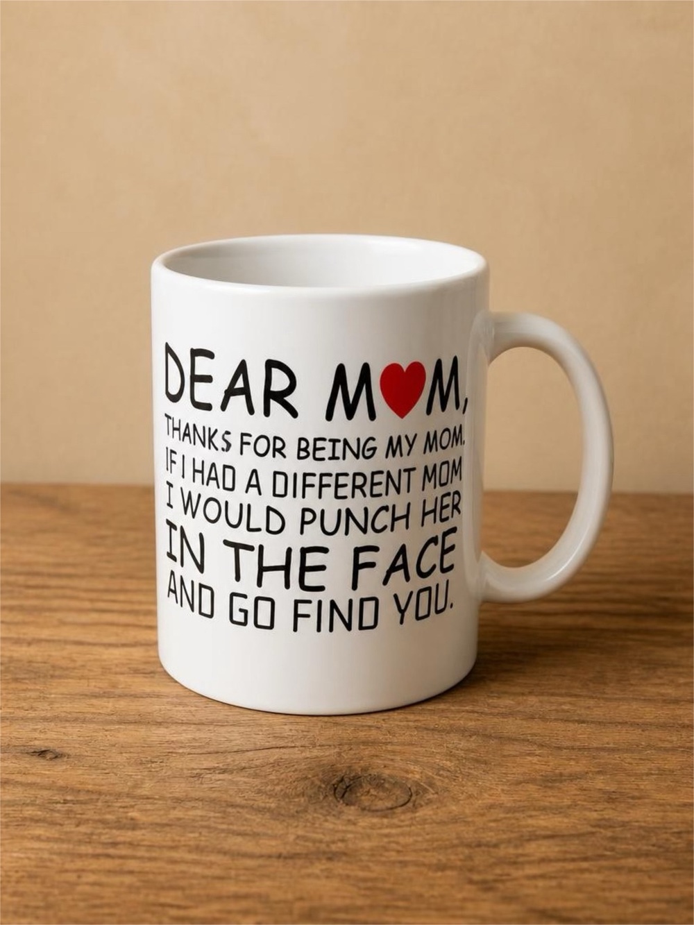 Dear Mom Mug in White with Black and Red